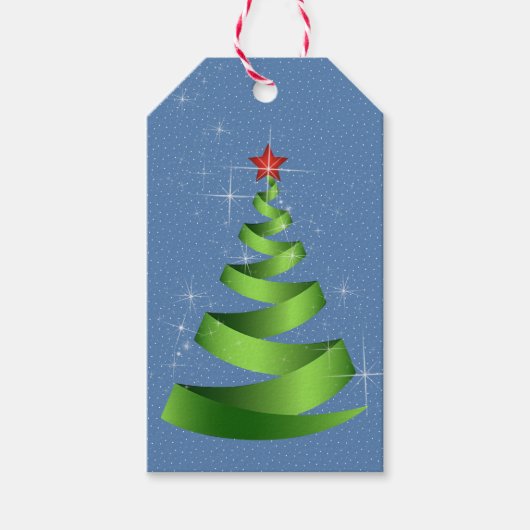 Sparkling Green Ribbon Kerstboom Cadeaulabel (Voorkant)