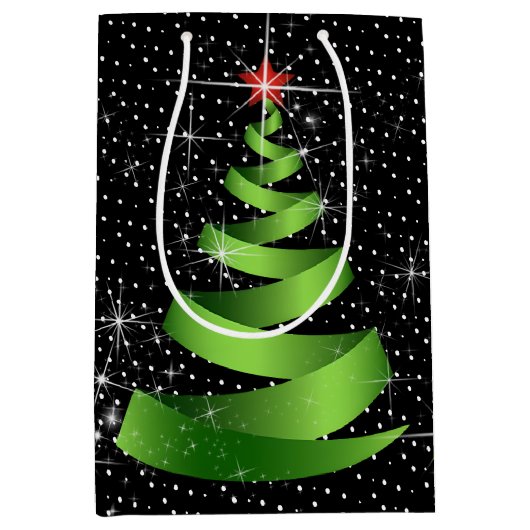 Sparkling Green Ribbon Kerstboom Medium Cadeauzakje (Voorkant)