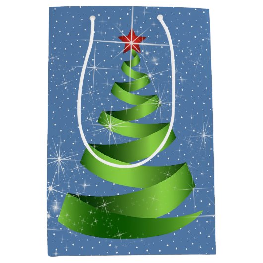 Sparkling Green Ribbon Kerstboom Medium Cadeauzakje (Voorkant)