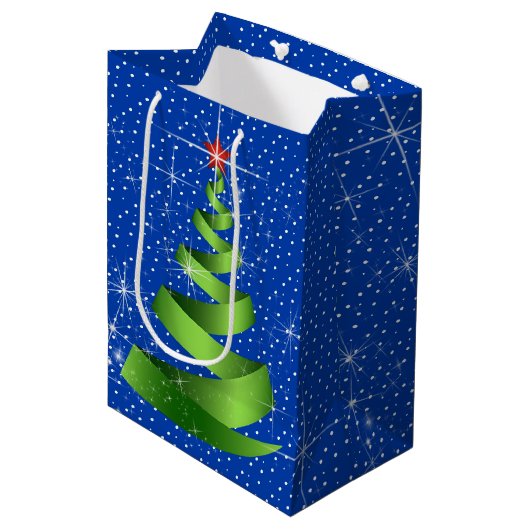Sparkling Green Ribbon Kerstboom Medium Cadeauzakje (Voorkant Gekanteld)