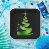 Sparkling Green Ribbon Kerstboom Papieren Bordje (Feest)