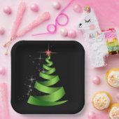 Sparkling Green Ribbon Kerstboom Papieren Bordje (Feest)