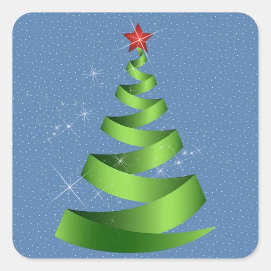 Sparkling Green Ribbon Kerstboom Vierkante Sticker (Voorkant)