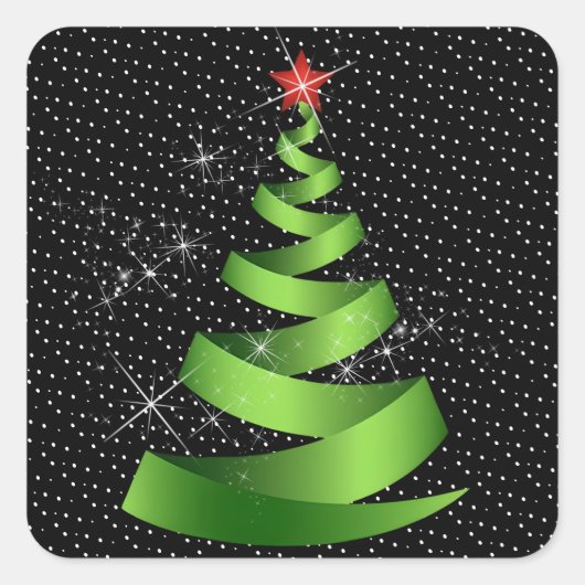 Sparkling Green Ribbon Kerstboom Vierkante Sticker (Voorkant)