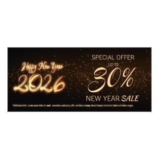 Sparkling Happy New Year 2026 Fireworks Discount Reclamekaart