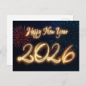 Sparkling Happy New Year 2026 Fireworks Feestdagenkaart (Voorkant / Achterkant)