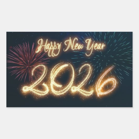 Sparkling Happy New Year 2026 Fireworks Rechthoekige Sticker (Voorkant)