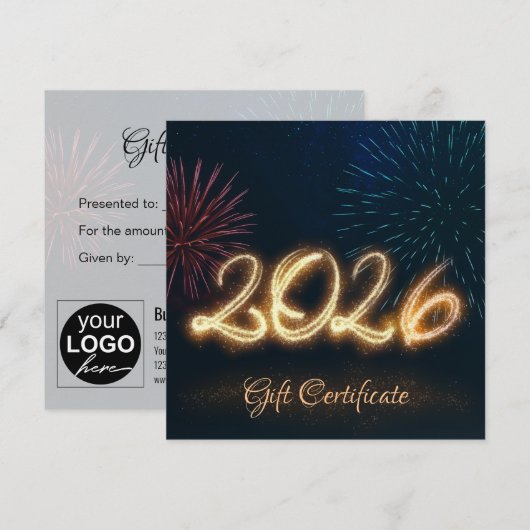 Sparkling Happy New Year Fireworks 2026 Gift Card (Voorkant / Achterkant)