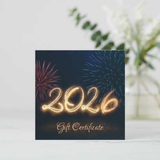 Sparkling Happy New Year Fireworks 2026 Gift Card (Staand voorkant)