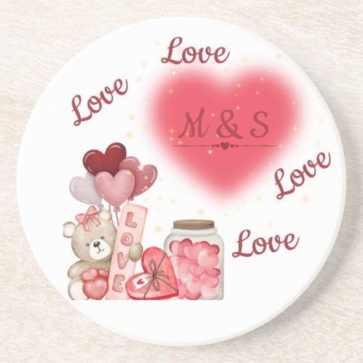Sparkling Heart Love Coaster Zandsteen Onderzetter (Voorkant)
