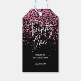 Sparkling Heet Roze Glitter Zwart 21e Verjaardag Cadeaulabel