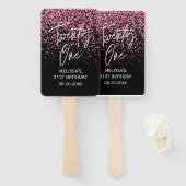 Sparkling Heet Roze Glitter Zwart 21e Verjaardag Handwaaier (Voorkant en achterkant)