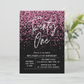 Sparkling Heet Roze Glitter Zwart 21e Verjaardag Kaart (Staand voorkant)