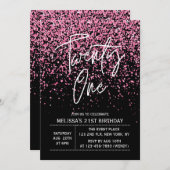 Sparkling Heet Roze Glitter Zwart 21e Verjaardag Kaart (Voorkant / Achterkant)