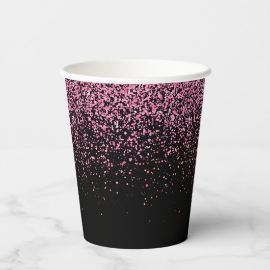 Sparkling Heet Roze Glitter Zwart 21e Verjaardag Papieren Bekers (Achterkant)