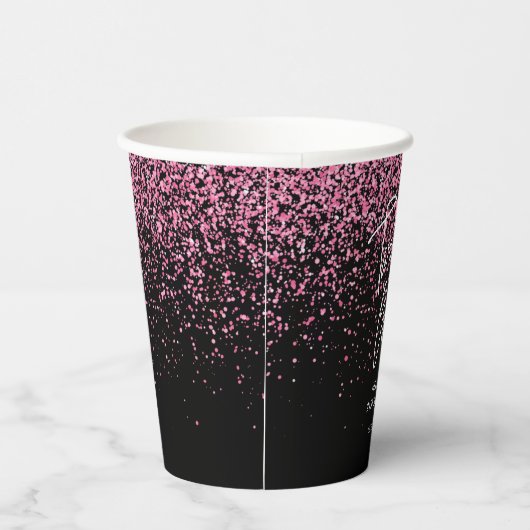 Sparkling Heet Roze Glitter Zwart 21e Verjaardag Papieren Bekers (Rechts)