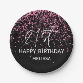 Sparkling Heet Roze Glitter Zwart 21e Verjaardag Papieren Bordje
