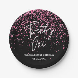 Sparkling Heet Roze Glitter Zwart 21e Verjaardag Papieren Bordje