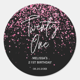 Sparkling Heet Roze Glitter Zwart 21e Verjaardag Ronde Sticker