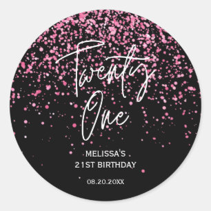 Sparkling Heet Roze Glitter Zwart 21e Verjaardag Ronde Sticker