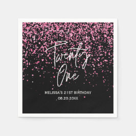 Sparkling Heet Roze Glitter Zwart 21e Verjaardag Servet