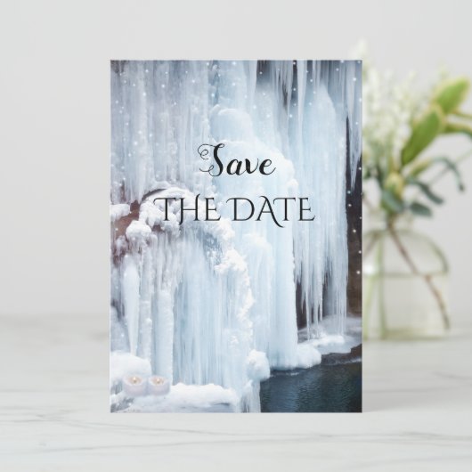 Sparkling Ice Winter Bruiloft Save the Date Kaart (Staand voorkant)