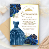 Sparkling jurk Navy Blue Rozen Goud Quinceanera Kaart