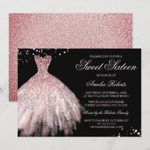 Sparkling jurk roze goud Sweet Sixteen uitnodiging