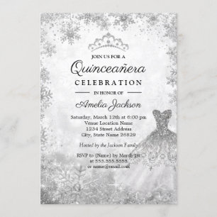 Sparkling Jurk Sneeuwvlokken Winter Quinceanera Kaart