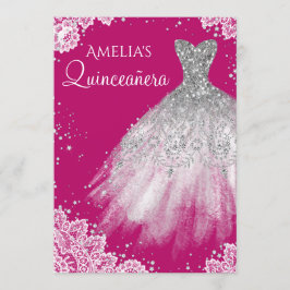 Sparkling jurk witte kant roze Quinceanera Kaart