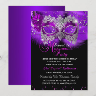 Sparkling Kant Masker Paars Masquerade Sweet 16 Kaart