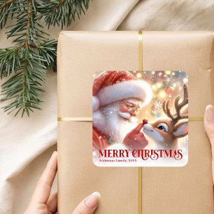 Sparkling Kerstman Rudolph Persoonlijke Kerstmis Vierkante Sticker
