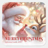 Sparkling Kerstman Rudolph Persoonlijke Kerstmis Vierkante Sticker (Voorkant)
