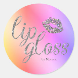 Sparkling Kus Regenboog Lip Gloss Glam Ronde Sticker