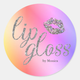 Sparkling Kus Regenboog Lip Gloss Glam Ronde Sticker