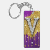 Sparkling Letter V With Gold Glitter Drip Sleutelhanger (Voorkant Links)