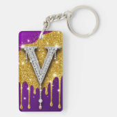 Sparkling Letter V With Gold Glitter Drip Sleutelhanger (achterkant)