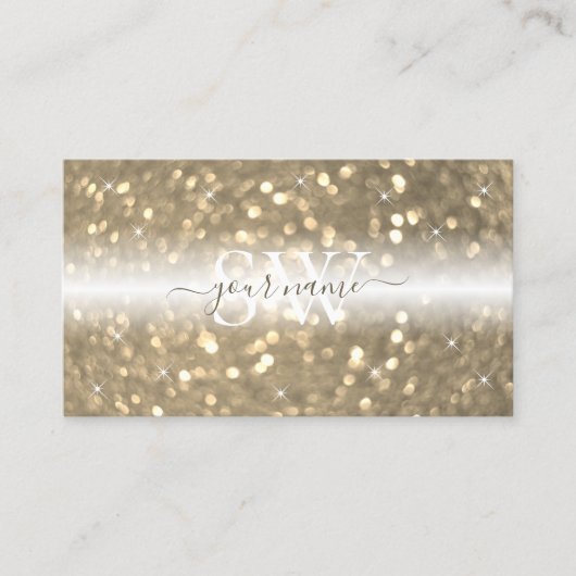 Sparkling Light Gold Glitter Zwart met Monogram Visitekaartje (Voorkant)