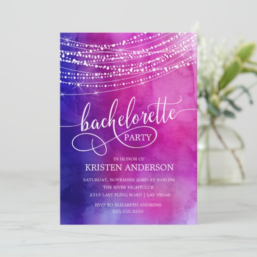 Sparkling Lights Bachelorette Party Uitnodiging (Staand voorkant)