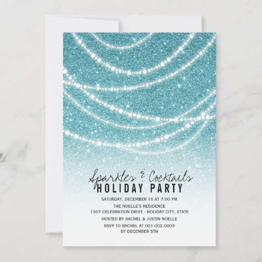 Sparkling Lights Blauw Glitter Vakantie Feest Uitn Kaart (Voorkant)