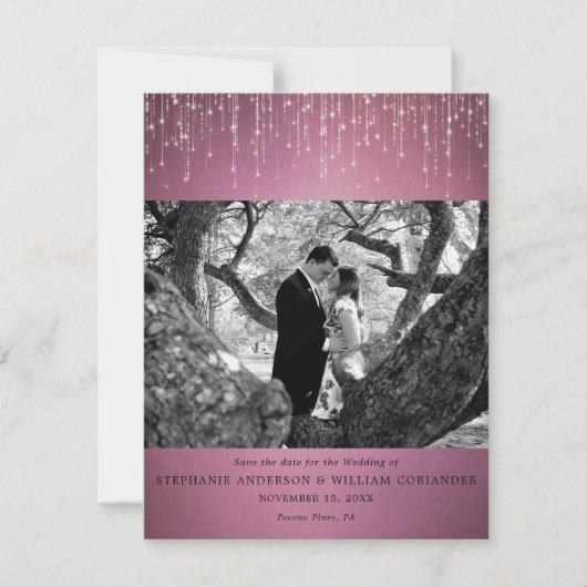 Sparkling Lights Cranberry foto Bewaar de datum Kaart (Voorkant)