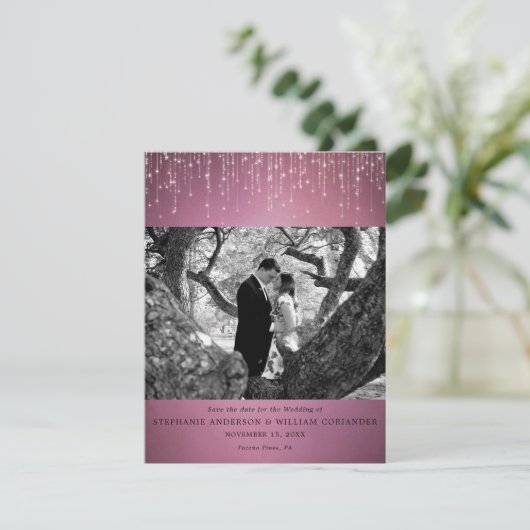 Sparkling Lights Cranberry foto Bewaar de datum Kaart (Staand voorkant)