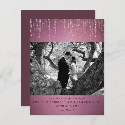 Sparkling Lights Cranberry foto Bewaar de datum Kaart (Voorkant / Achterkant)