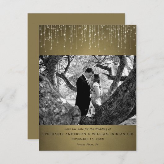 Sparkling Lights Gouden Foto Opslaan van de datum Kaart (Voorkant / Achterkant)