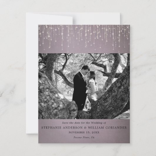 Sparkling Lights Mauve Foto Opslaan van de datum Kaart (Voorkant)