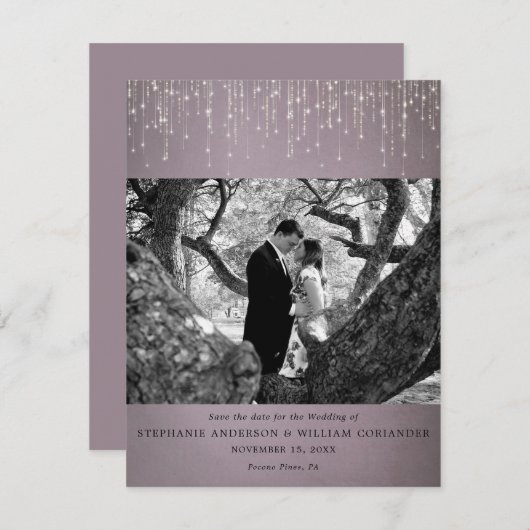 Sparkling Lights Mauve Foto Opslaan van de datum Kaart (Voorkant / Achterkant)