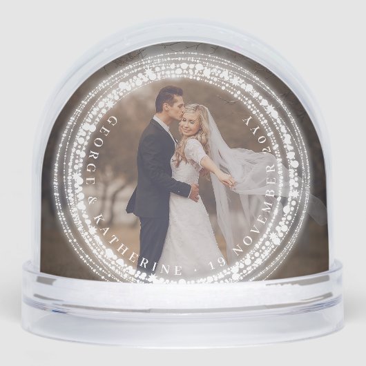 Sparkling Lights Mr & Mrs First Christmas Photo Sneeuwbol (Voorkant)