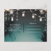 Sparkling Lights Palm Trees Beach Bewaar de datum Aankondigingskaart (Achterkant)