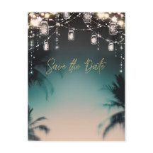 Sparkling Lights Palm Trees Beach Bewaar de datum