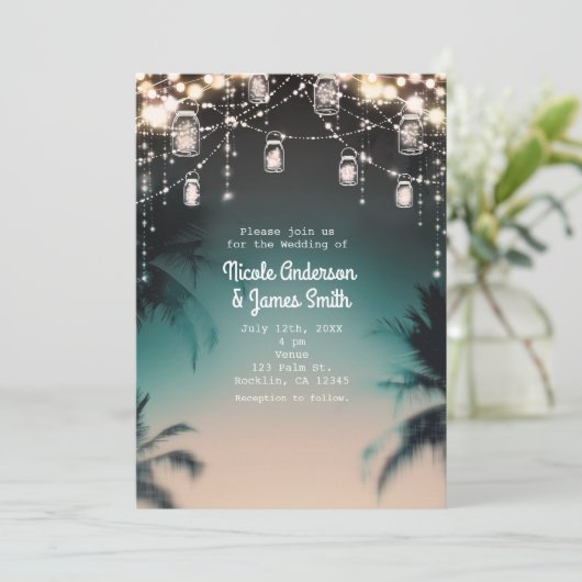 Sparkling Lights Palm Trees Elegant Kaart (Staand voorkant)